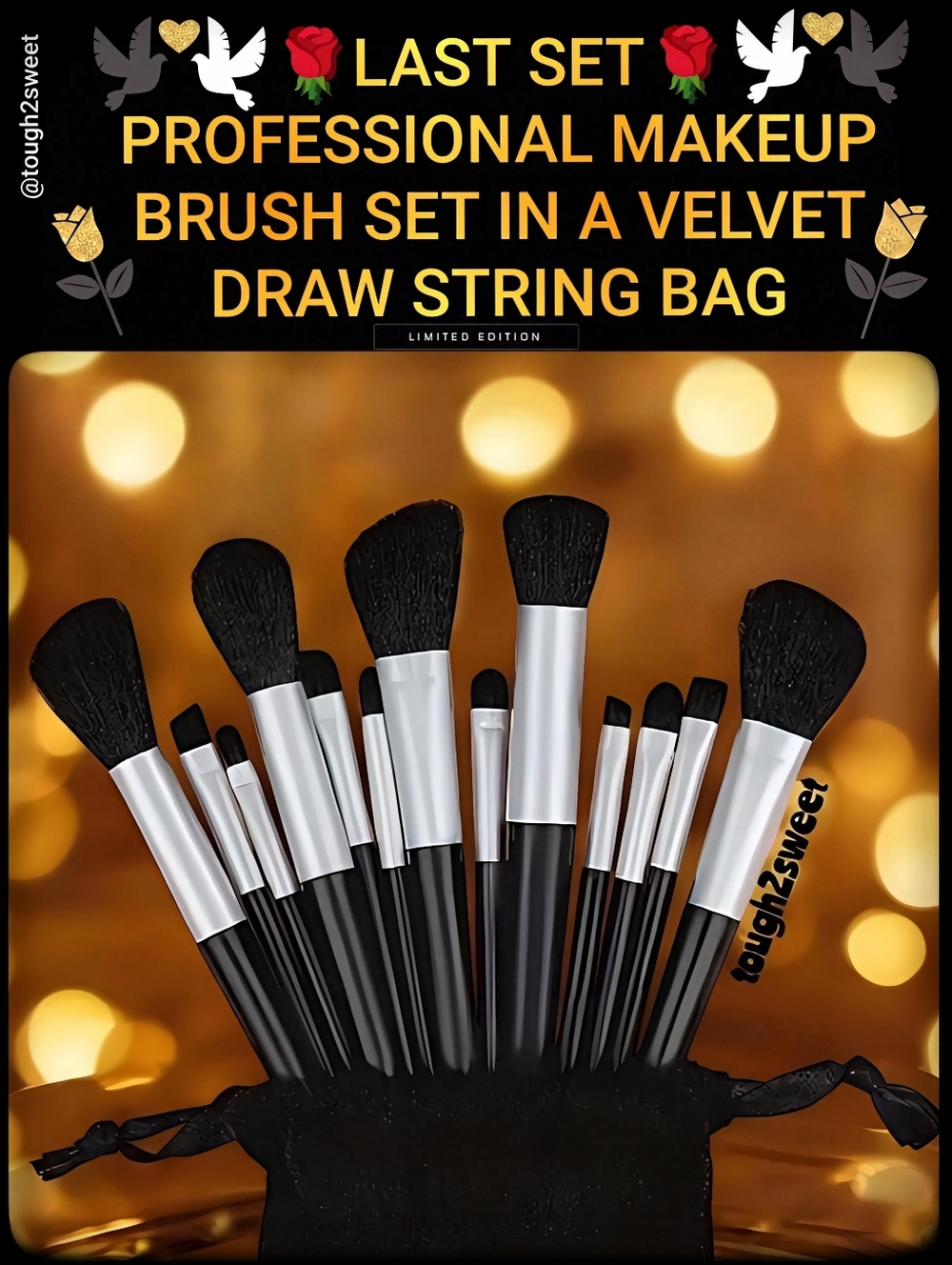 πLAST SETβ£οΈRICH BLACK PROFESSIONAL MAKEUP BRUSHES IN A VELVET DRAW STRING BAG